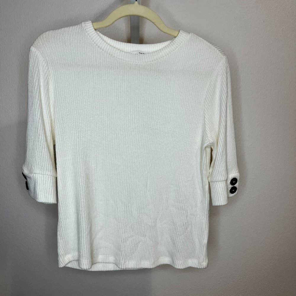Ivory Color Ribbed Stretch Light Sweater Top Medium